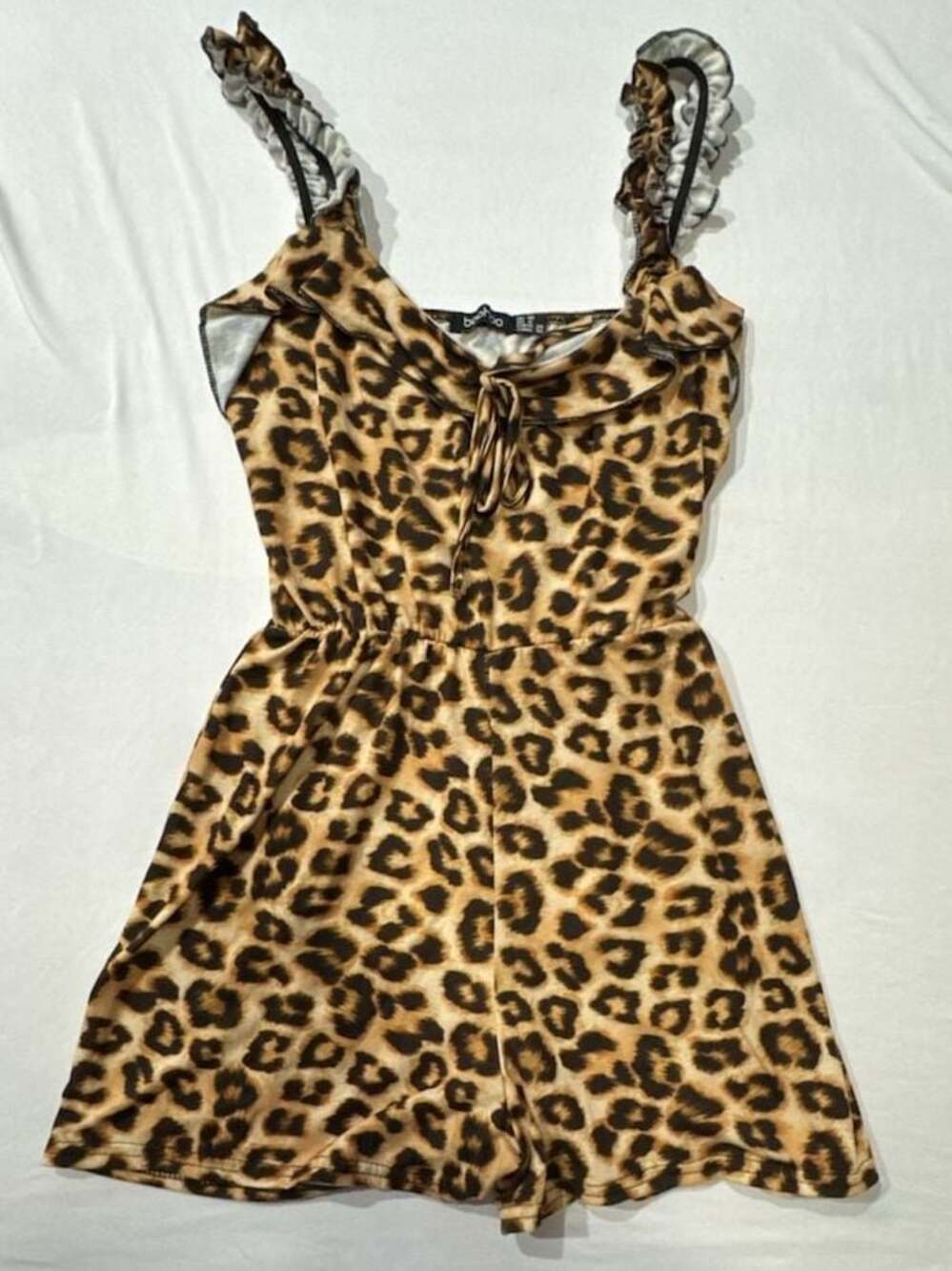 N463 Boohoo Leopard Print Ruffle Strap Romper Size US 6